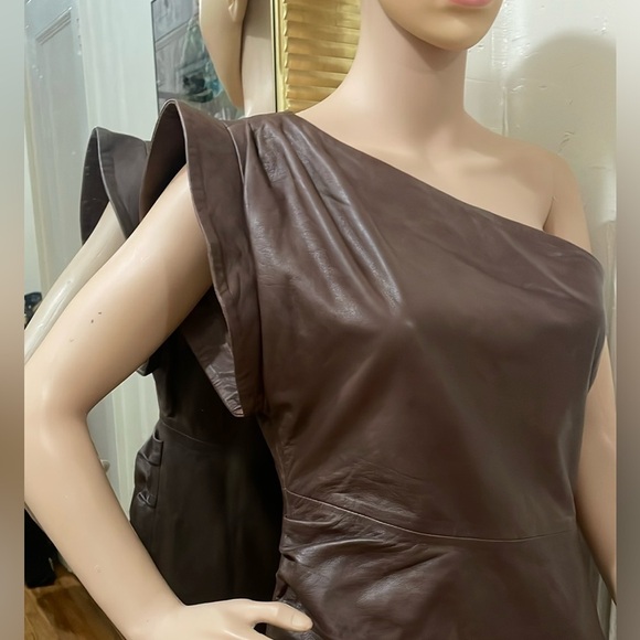 Lamarque X Revorve corey mini dress tan leather brown one shoulder size M - Picture 8 of 16